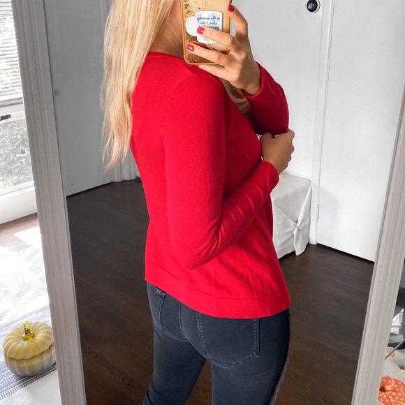 β₯οΈ FRENCH COLLECTION RED KNIT CARDIGAN SWEATER! - Picture 3 of 7